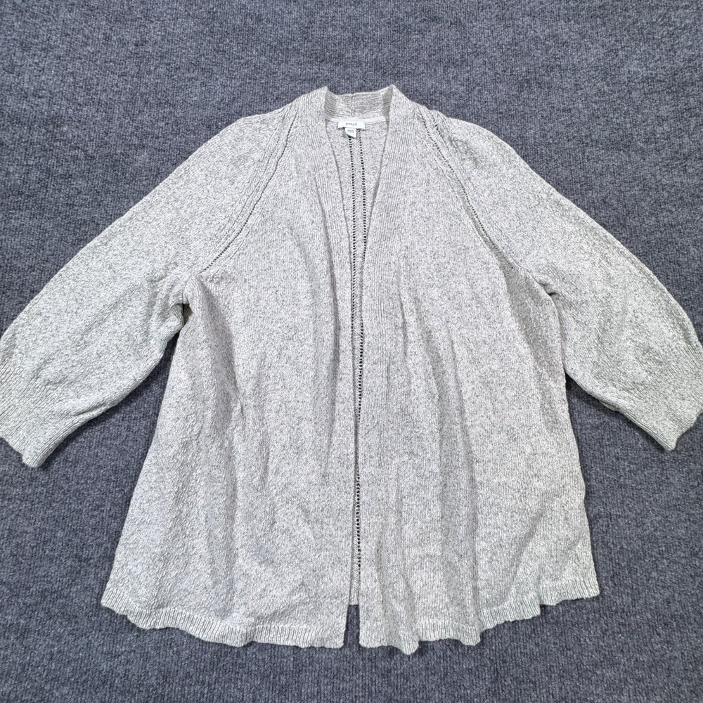 Pure Jill J.Jill Cotton Open Front Cardigan Gray/Green Marled Sweater Large Tall